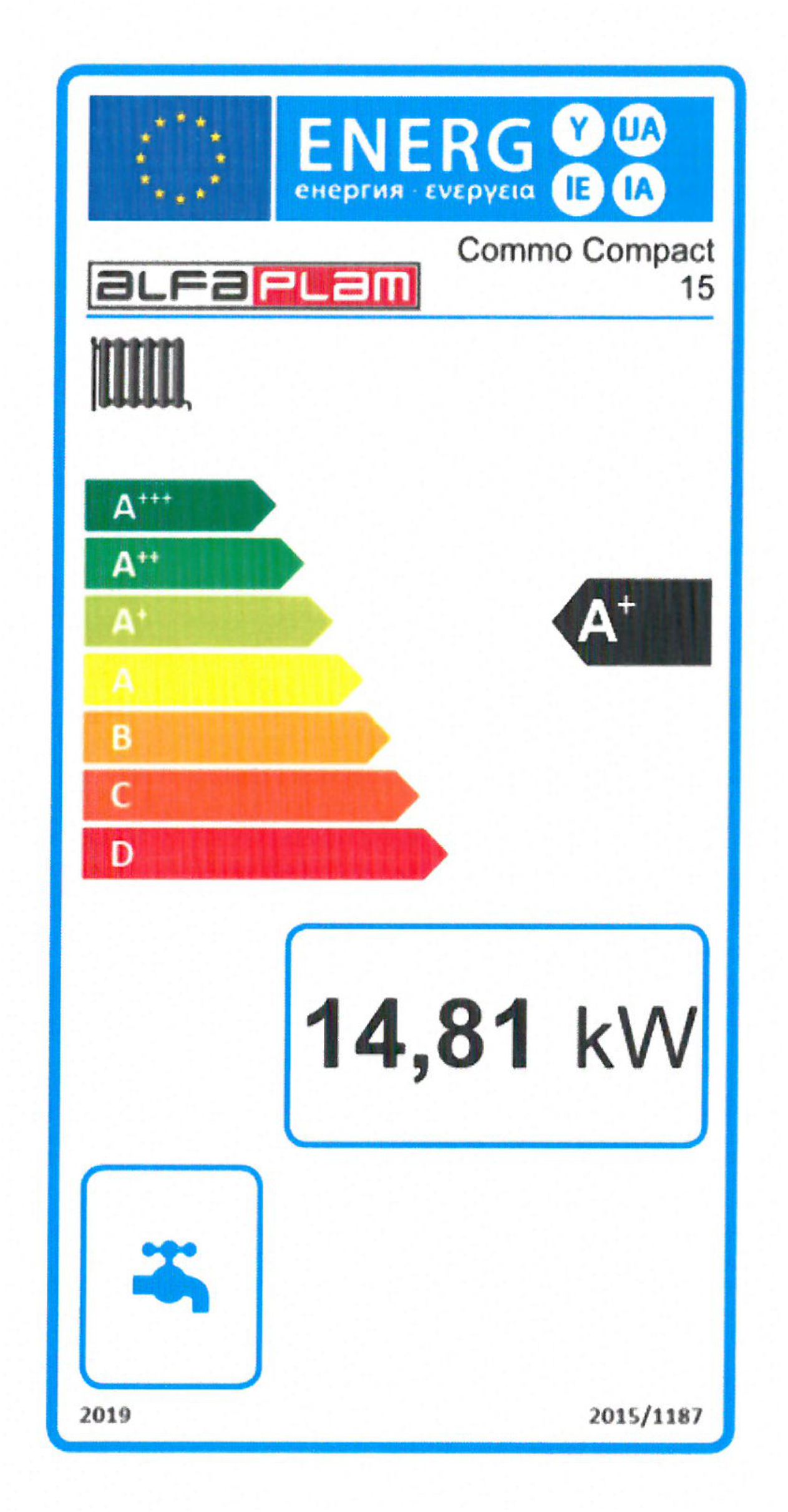 Alfa Plam Commo 15 Eco peletová kamna s výměníkem do interiéru - DOTACE SVT35791 - energetický štítek